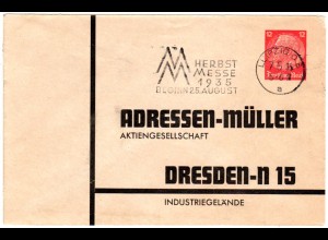 DR, gebr. 12 Pfg. Privatganzsache Umschlag Adressen Müller AG Dresden ohne Datum