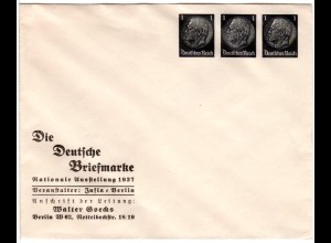 DR, ungebr. 1+1+1 Pf. Privatganzsache Umschlag Infla Berlin Ausstellung 1937