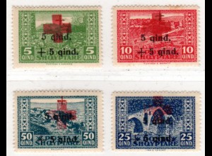 Albanien 100-103, ungebr. Rotes Kreuz Aufdrucksatz kpl. m. Originalgummi