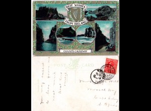Irland, Best Wishes From Ireland, 1908 v. Maghera gebr. Mehrbild Farb-AK