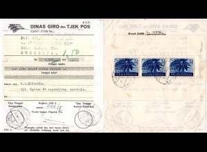 Indonesien 1962, MeF 3x50 S. Palmen rücks. auf Postscheck v. Surabaja