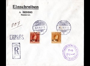 Luxemburg 1916, 2 Überdruck Marken auf Einschreiben Express Brief v. Dommeldange