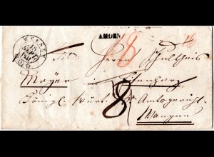 Schweiz 1841, L1 AMDEN u. Zier-K2 WEESEN auf Porto Brief n. Württemberg