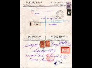 Soviet Union 1932/33, 2 regd. letters from Leningrad to GB, 1 by Air Mail