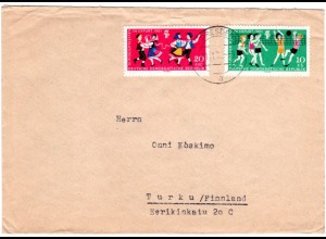 DDR 1962, 10+5 zus. m. 20+10 Pf. Pioniertreffen auf Brief v. Dresden n. Finnland