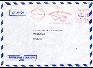 Finnland 1962, Luftpostbrief m. Werbe-Freistempel v. Helsinki m. Abb. Brille