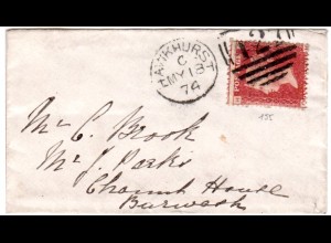 GB 1874, 1d auf Minibrief (96x56 mm) Brief v. Hawkhurst