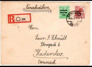 SBZ 1948, 60+84 Pf. auf Einschreiben Brief v. Zwickau n. Haderslev Dänemark