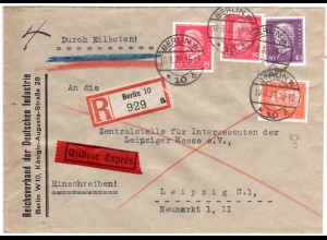 DR 1932, 12+40 Pf. m. perfins u. 2x15 Pf. auf Reko Express Brief v. Berlin