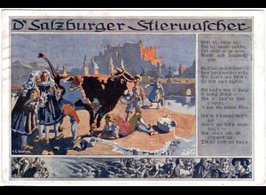 Österreich, Salzburg, D´Salzburger Stierwascher, 1912 gebr. Farb-AK
