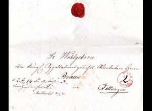 Bayern 1831, roter Ovalstpl. VON ANSBACH auf Post-Vorschuss Brief n. Oettingen