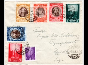 Vatikan 1948, 7 Marken auf Brief n. Schweden.