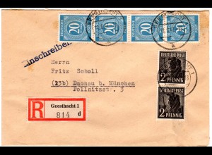 1947, 4x20+2x2 Pf. auf Einschreiben Brief v. Geesthacht n. Dachau.