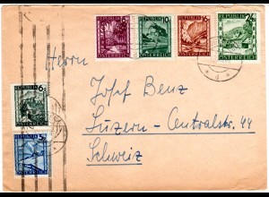 Österreich 1946, 6 Marken auf Einschreiben Zensur Brief v Voitsberg i.d. Schweiz
