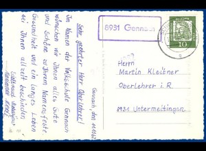 BRD 1962, 8931 Gennach, Land-Poststelle II-Stempel auf AK m. 10 Pf. #S545