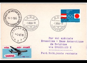 Sabena Polarflug Brüssel - Base Antarctique 1964, Zuleitung v. Liechtenstein!