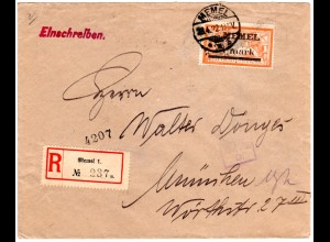 Memel 1922, 4 M. auf Einschreiben Brief m. Zensur n. München 