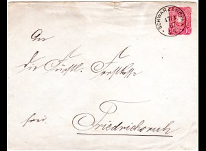 DR 1887, K1 Schwarzenbek klar auf 10 Pf. Ganzsachenumschlag n. Friedrichsruh