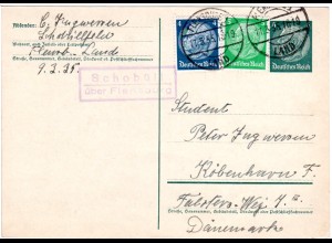 DR 1935, Landpost Stpl. SCHOBÜLL über Flensburg auf 6 Pf. Ganzsache m. Zusatzfr.