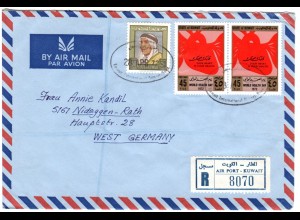 Kuwait 1972, 50+2x45 F. World Health Day auf Luftpost Reko Brief n. Deutschland
