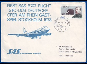 Schweden, SAS-Erstflug Stockholm-Düsseldorf 73-10-29 m. Polar Briefmarke. #S791