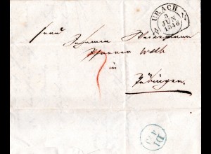 Württemberg 1846, Steigbügelstpl. URACH klar auf Porto Brief n. Tübingen
