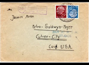 BRD 1956, Landpoststpl. 24b HASSENDORF über Eutin auf Brief an James Mason, USA