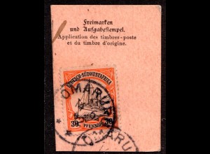 DSWA, 30 Pf. auf gr. Briefstück m. Stempel Omaruru