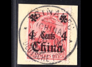 DP China, 4 C./10 Pf. auf schönem Briefstück m. Stpl. TSINANFU
