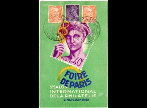 Frankreich, Salon International de la Philatelie Paris 1949, Farb-AK m. SoStpl.