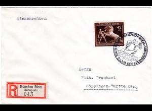 DR 1939, portorichtige EF 42 Pf. Braunes Band auf Einschreiben Brief v. München