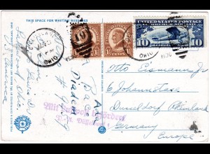 USA 1930, 10+2x1 1/2 C. auf Luftpost Karte v. Cleveland n. Düsseldorf