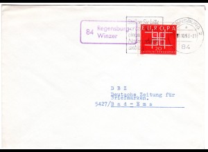 BRD 1963, Landpost Stpl. 84 REGENSBURG-WINZER auf Brief m. 20 Pf. 