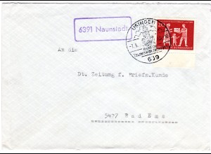 BRD 1963, Landpost Stpl. 6391 NAUNSTADT auf Brief m. 20 Pf. 