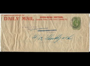 GB 1912, 1/2 P. Streifband Privat Ganzsache "Daily Mail", gebr. London-DR. 