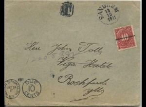 Schweden 1911, Punktstempel SANDHEM auf Brief m. USA Portomarke 10 C. #3013