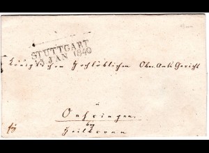 Württemberg 1840, L2 STUTTGART (43 mm, oben Rahmen) auf Franko Brief n. Öhringen