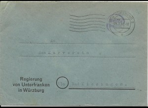 1948, "Gebühr bezahlt" auf Regierungs Brief v. Würzburg n. Bad Kissingen. #3033