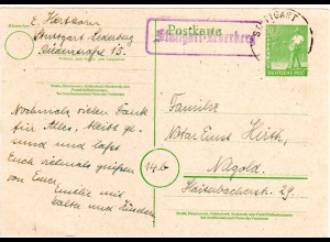 1948, Landpost Stpl. STUTTGART-LEDERBERG auf 10 Pf. Ganzsache