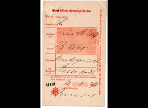 DR 1878, Hannover-L1 STADE auf Post-Einlieferungsschein