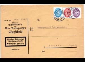 DR 1932, 4+10+40 Pf. Dienst auf Gerichts Brief v. Wegscheid n. Passau