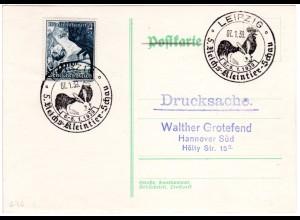 DR 1939, Sonderstpl. Leipzig 5. Reichs-Kleintier-Schau m. Abb. auf Karte m. 4 Pf