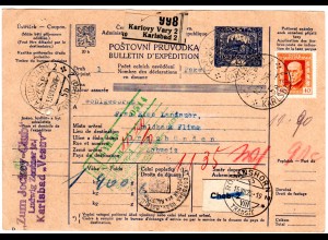 Tschechoslowakei 1925, 40 H. auf Auslands Paketkarten Ganzsache v. Karlovy Vary