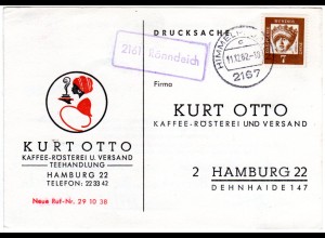 BRD 1962, Landpost Stpl. 2161 RÖNNDEICH auf Werbekarte m Stpl. Himmelpforten