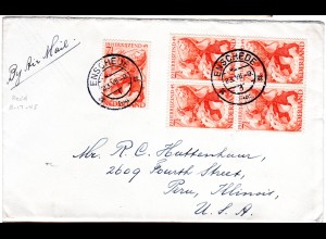 NL 1945, MeF 5x 7 1/2 C. Löwe u. Drache auf Luftpost brief v. Enschede n. USA
