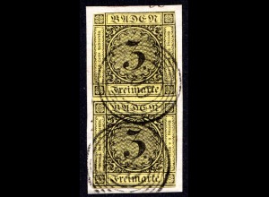 Baden, senkr. Paar 3 Kr. auf Briefstück m. Nr.-Stpl. 100, Neustadt