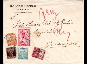 Ungarn/Jugoslawien 1920, Mischfrankatur m. 30 Vin Slowenien auf Brief v. Baja