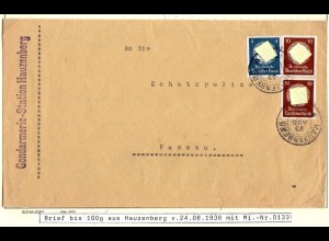 DR 1937, 4+2x10 Pf. Dienst auf Gendarmerie Brief v. Hauzenberg.
