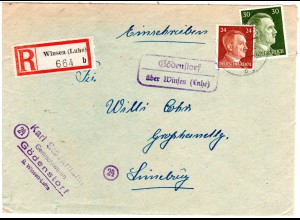 DR 1944, Landpost Stpl. Gödenstorf über Winsen auf Reko- Brief m. 24+30 Pf.