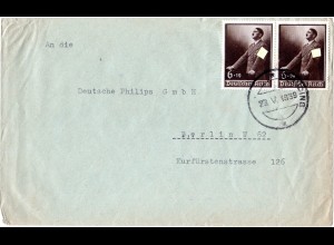 DR 1939, MeF 2x 6+19 Pf. Hitler auf Brief m. aptiertem Mähren Stempel STAUDING